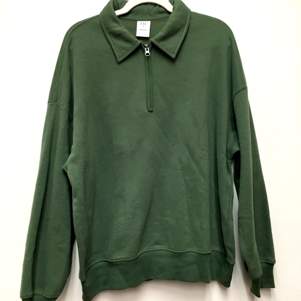 Gap Vintage 1/4 Zip Fleece Sweatshirt Medium Green Oversized Super Soft Casual